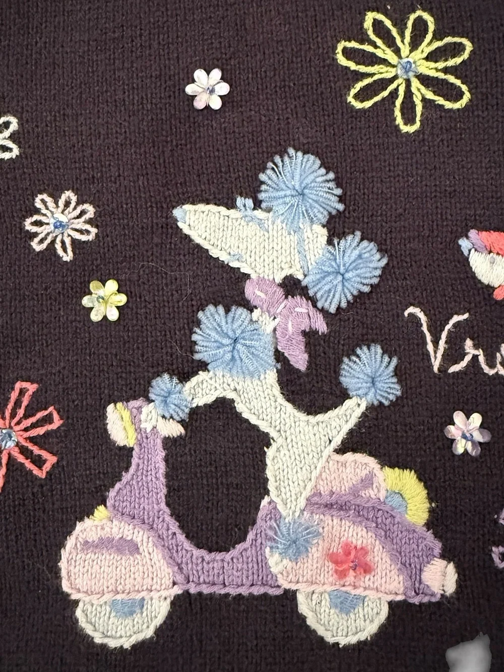 Vintage 2003 Gymboree Dog Scooter Embroidered Floral Cotton Knit Sweater 5 Y2K